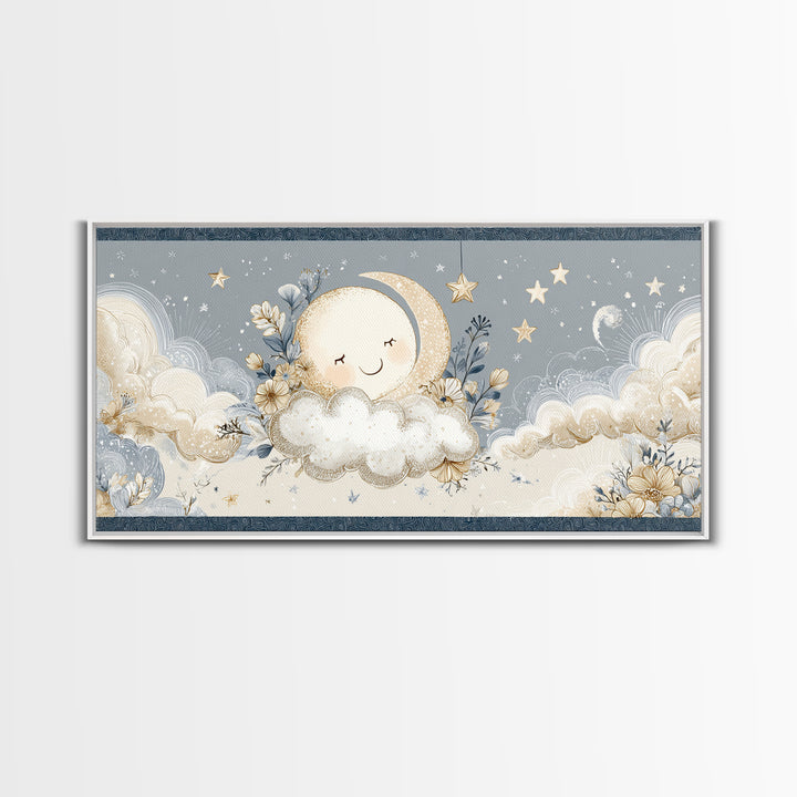 Moon and Stars Canvas Print, Nursery Art, Playroom Wall Art, Nursery Decor, Abstract Art, Nursery, Statement Artwork, NUR-2x1-71