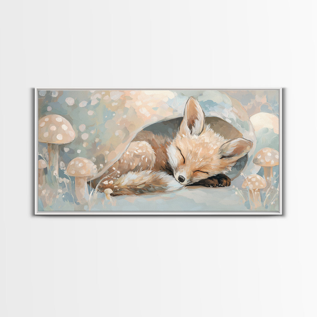 Woodland Fox Tucked Framed Canvas Print, Nursery Art, Nursery, Nursery Decor, Fine Art, Nursery, Playroom Wall Decor, NUR-2x1-72