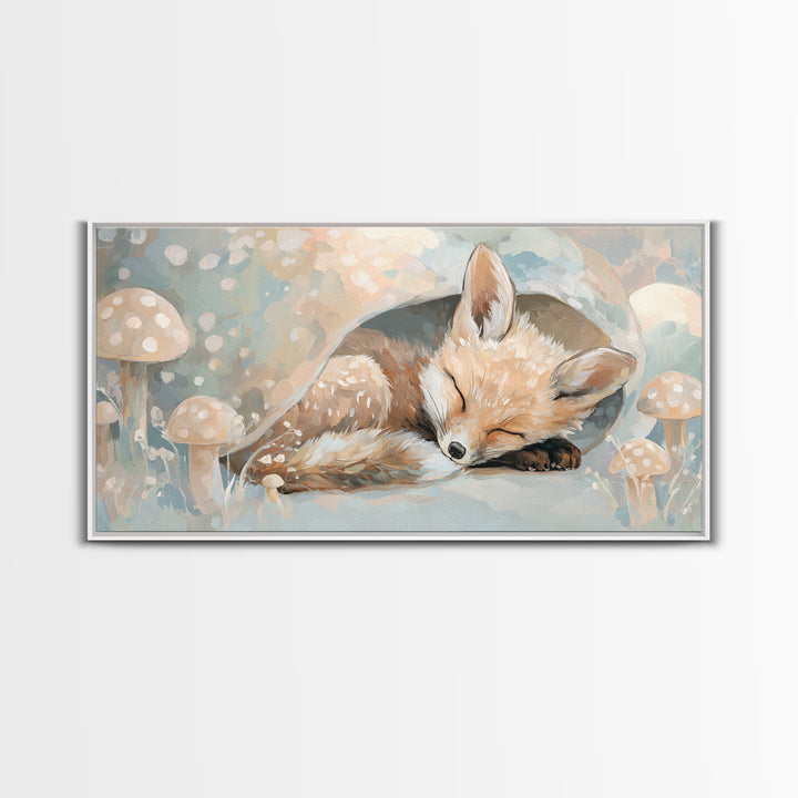 Woodland Fox Tucked Framed Canvas Print, Nursery Art, Nursery, Nursery Decor, Fine Art, Nursery, Playroom Wall Decor, NUR-2x1-72