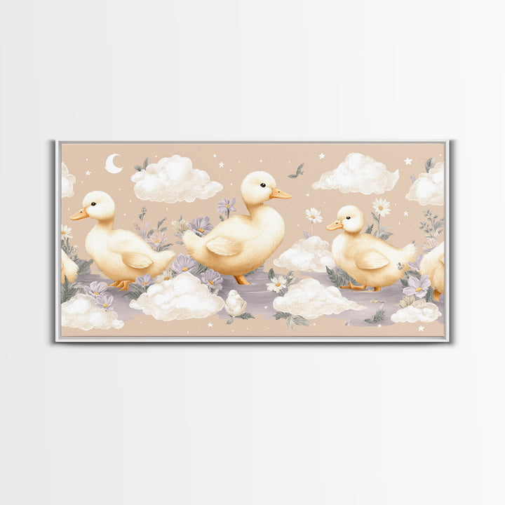 Ducklings Following a Mother Duck Canvas Print, Nursery Art, Wall Art, Nursery Decor, Oil Painting, Nursery, Nursery Prints, NUR-2x1-82