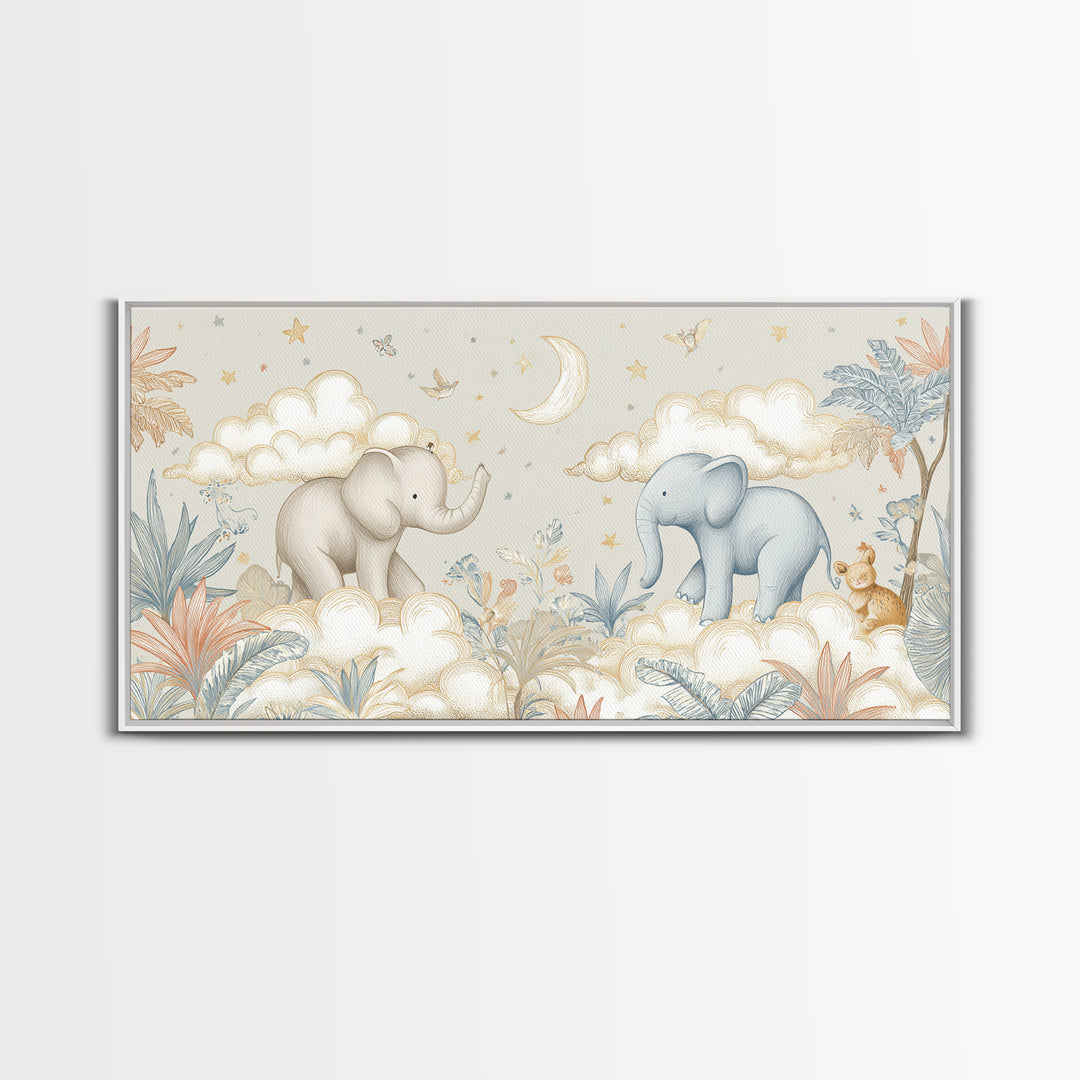 Pastel Jungle Animals Framed Canvas Print, Nursery Art, Wall Decor, Nursery Decor, Fine Art, Nursery, Playroom Decor, NUR-2x1-86