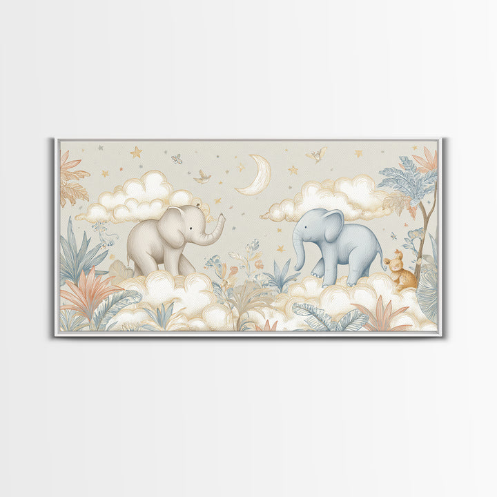 Pastel Jungle Animals Framed Canvas Print, Nursery Art, Wall Decor, Nursery Decor, Fine Art, Nursery, Playroom Decor, NUR-2x1-86