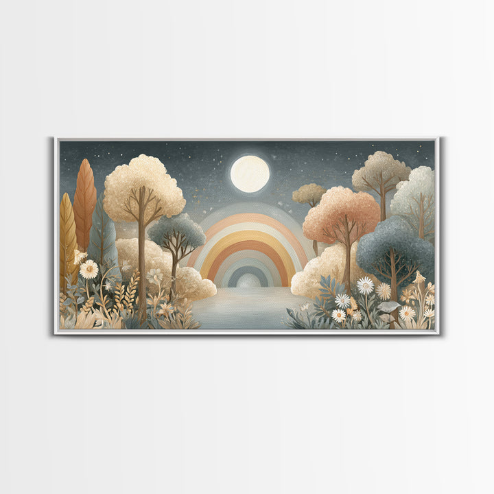 Rainbow Arch with Muted Nursery Colors Framed Canvas Print, Nursery Art, Wall Art Set of 3, Nursery Decor, Fine Art, Nursery, NUR-2x1-99