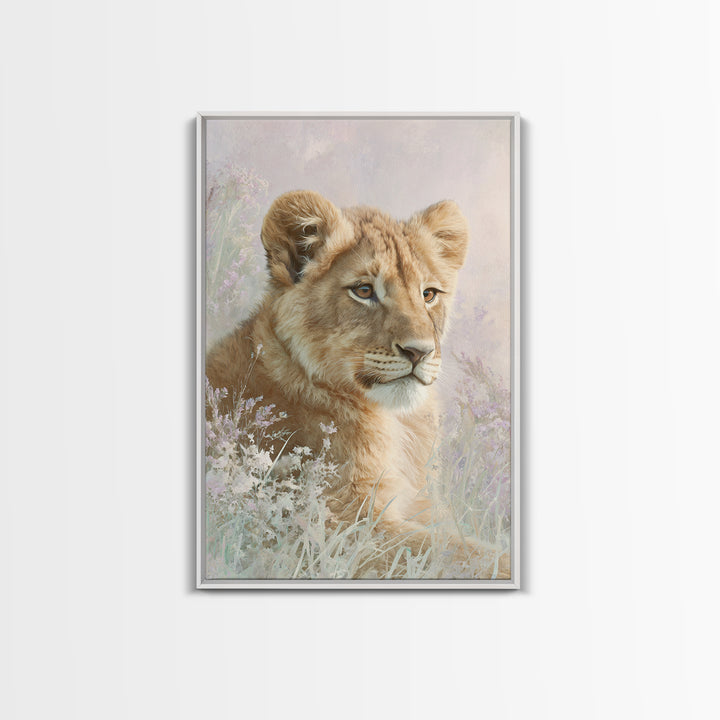 Lion Cub with Soft Golden Mane Framed Canvas Print, Nursery Art, Printable Wall Art, Nursery Decor, Abstract Art, Nursery, NUR-2x3-17