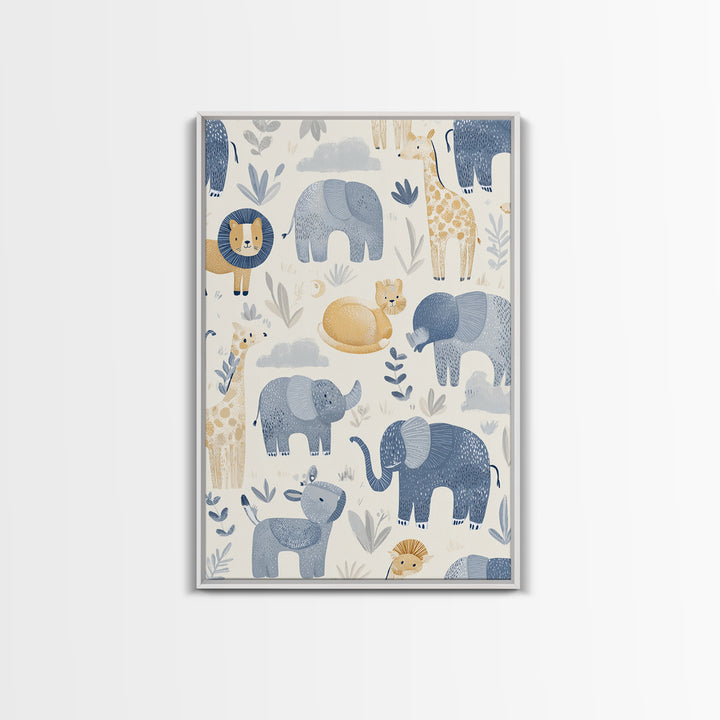 Pastel Jungle Animals Framed Canvas Print, Nursery Art, Statement Artwork, Nursery Decor, Abstract Art, Nursery, NUR-2x3-2