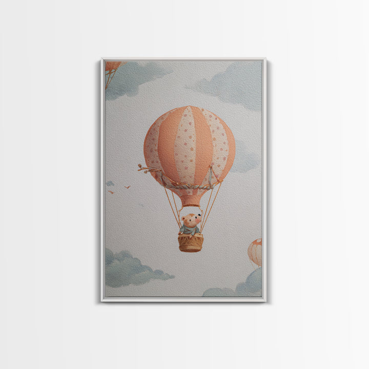 Floating Hot Air Balloon Framed Canvas Print, Nursery Art, Nursery Decor, Oil Painting, Nursery, Kids Wall Art, NUR-2x3-20