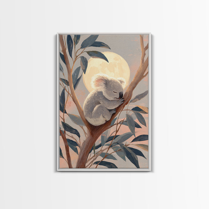 Sleeping Koala on Eucalyptus Branch Framed Canvas Print, Nursery Art, Contemporary Art, Nursery Decor, Fine Art, Nursery, NUR-2x3-21