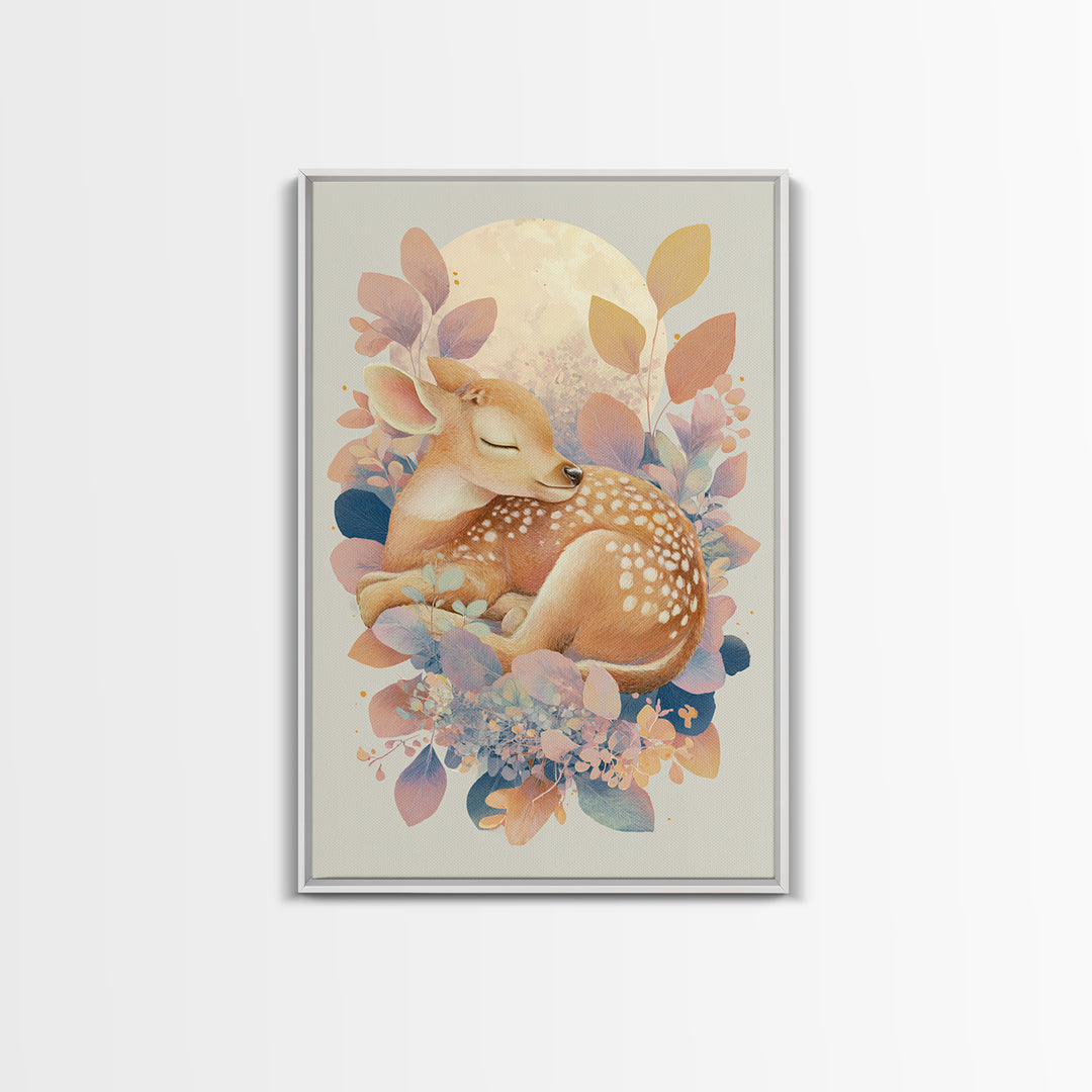 Deer Fawn Sleeping Canvas Print, Nursery Art, Fine Art Print, Nursery Decor, Fine Art, Nursery, Digital Art, Printable Wall Art, NUR-2x3-31