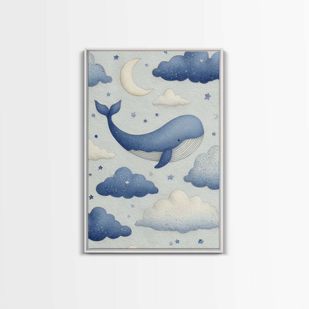 Whale and Tiny Stars Canvas Print, Nursery Art, Modern Decor, Nursery Decor, Fine Art, Nursery, Art Print, Digital Art, NUR-2x3-40