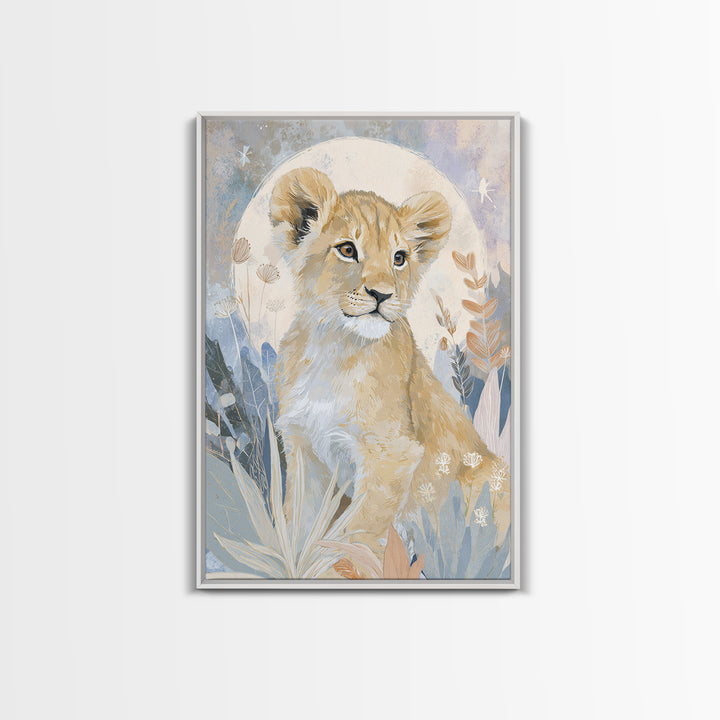 Lion Cub with Soft Golden Mane Framed Canvas Print, Nursery Art, Printable Wall Art, Nursery Decor, Abstract Art, Nursery, NUR-2x3-41