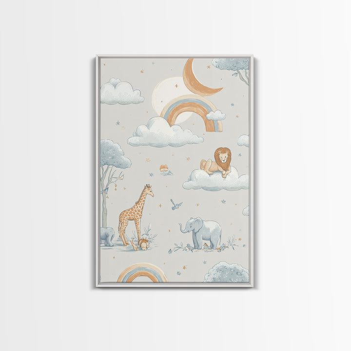 Animal Alphabet Scene Without Readable Letters Framed Canvas Print, Nursery Art, Contemporary Art, Nursery Decor, Nursery, NUR-2x3-43