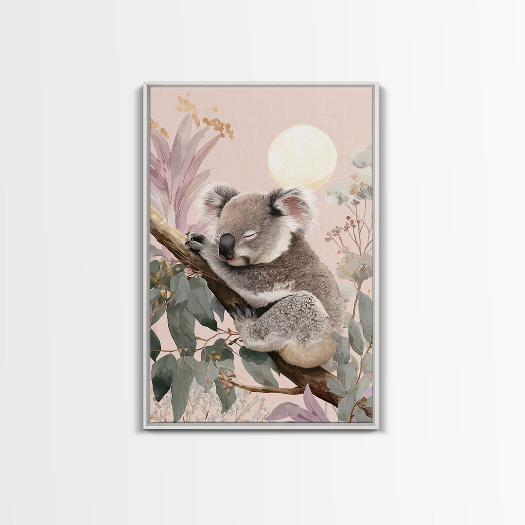 Sleeping Koala on Eucalyptus Branch Canvas Print, Nursery Art, Wall Hangings, Nursery Decor, Oil Painting, Nursery, NUR-2x3-45