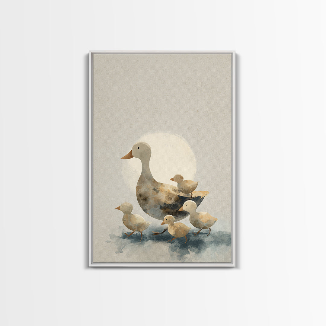 Ducklings Following a Mother Duck Framed Canvas Print, Nursery Art, Textured Painting, Nursery Decor, Fine Art, Nursery, NUR-2x3-46
