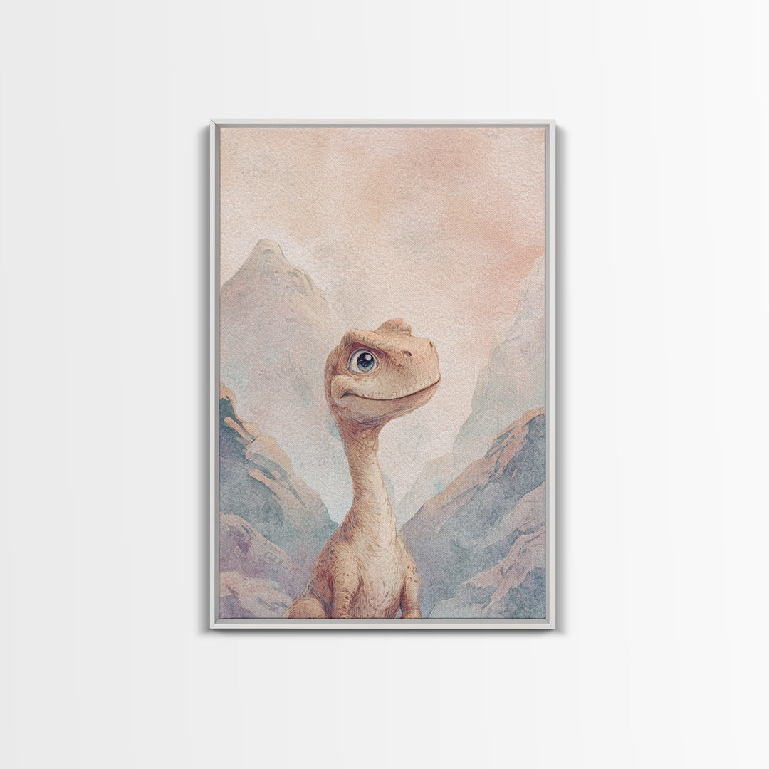 Tiny Dinosaur with Friendly Expression Framed Canvas Print, Nursery Art, Wall Art, Nursery Decor, Abstract Art, Nursery, NUR-2x3-47