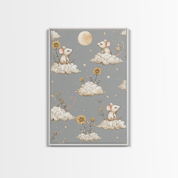 Ballet Mouse in Storybook Style Framed Canvas Print, Nursery Art, Boho Decor, Nursery Decor, Fine Art, Nursery, Wall Hangings, NUR-2x3-52