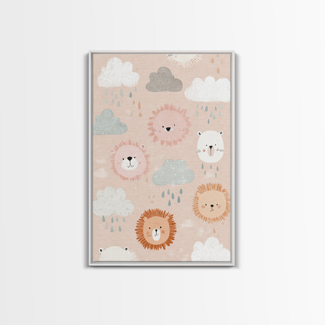 Clouds and Raindrops Canvas Print, Nursery Art, Minimalist Decor, Nursery Decor, Fine Art, Nursery, Nursery Wall Decor, NUR-2x3-54