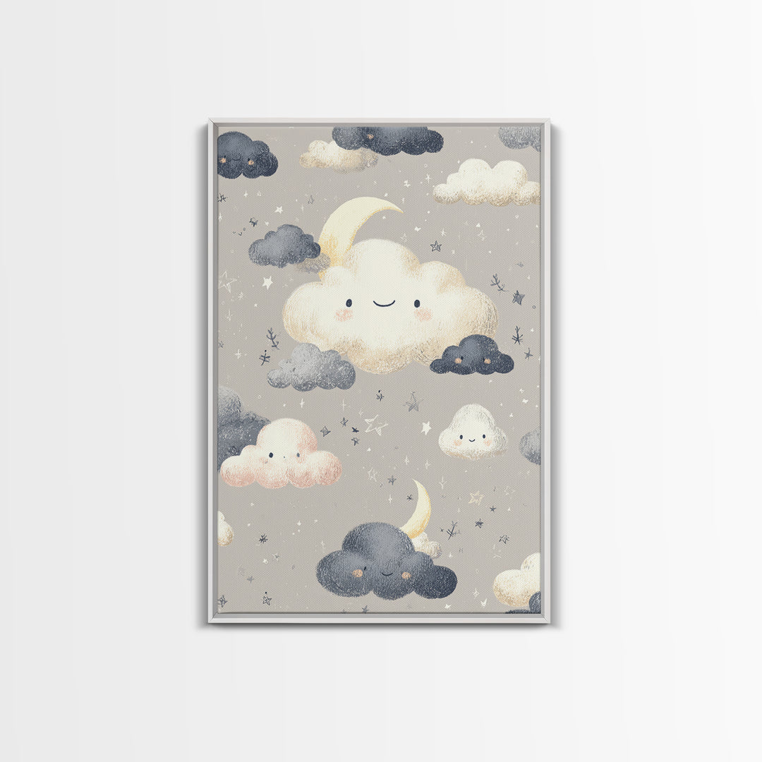 Moon and Stars Framed Canvas Print, Nursery Art, Digital Art, Nursery Decor, Oil Painting, Nursery, Girl Nursery Decor, NUR-2x3-59
