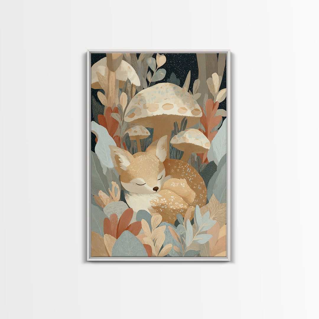 Woodland Fox Tucked Framed Canvas Print, Nursery Art, Wall Art, Nursery Decor, Nursery, Nursery Prints, Playroom Decor, NUR-2x3-60