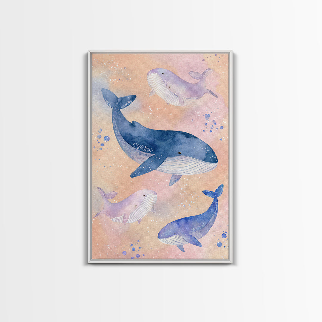 Whale and Tiny Stars Framed Canvas Print, Nursery Art, Room Decor, Nursery Decor, Nursery, Printable Art, Wall Art Print, NUR-2x3-64