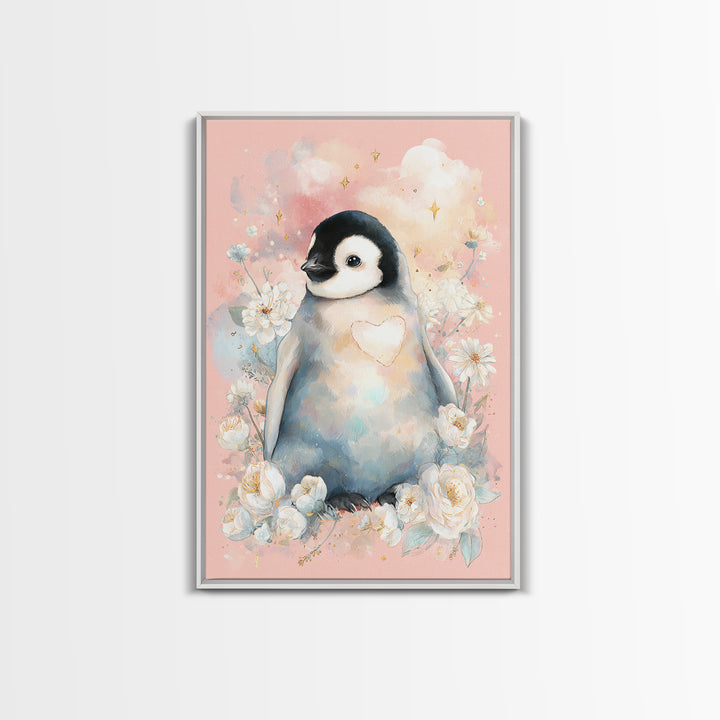 Penguin Holding a Little Heart Shape Canvas Print, Nursery Art, Wall Decor, Nursery Decor, Fine Art, Nursery, Playroom Decor, NUR-2x3-66