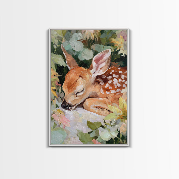 Deer Fawn Sleeping Canvas Print, Nursery Art, Playroom Wall Art, Nursery Decor, Fine Art, Nursery, Statement Artwork, NUR-2x3-7