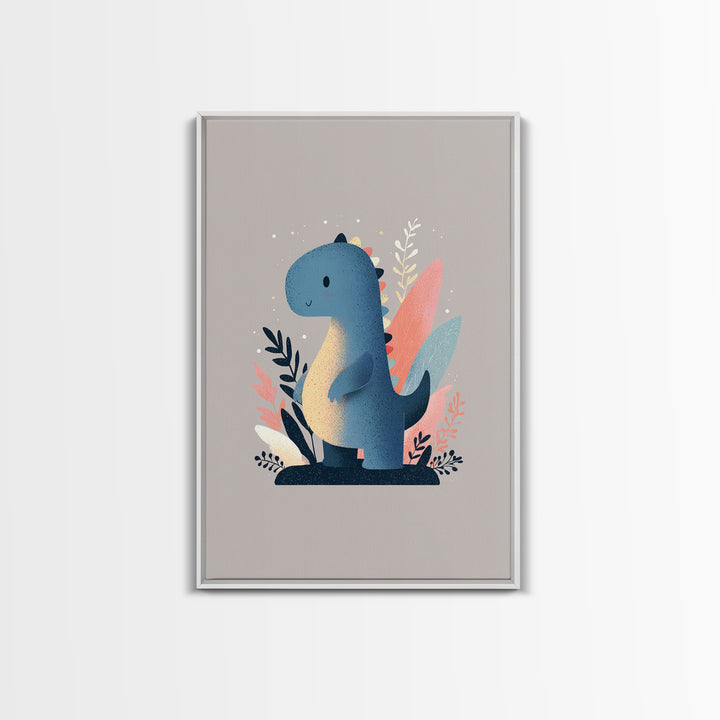 Tiny Dinosaur with Friendly Expression Canvas Print, Nursery Art, Nursery Decor, Nursery, Kids Wall Art, Woodland Nursery, NUR-2x3-71