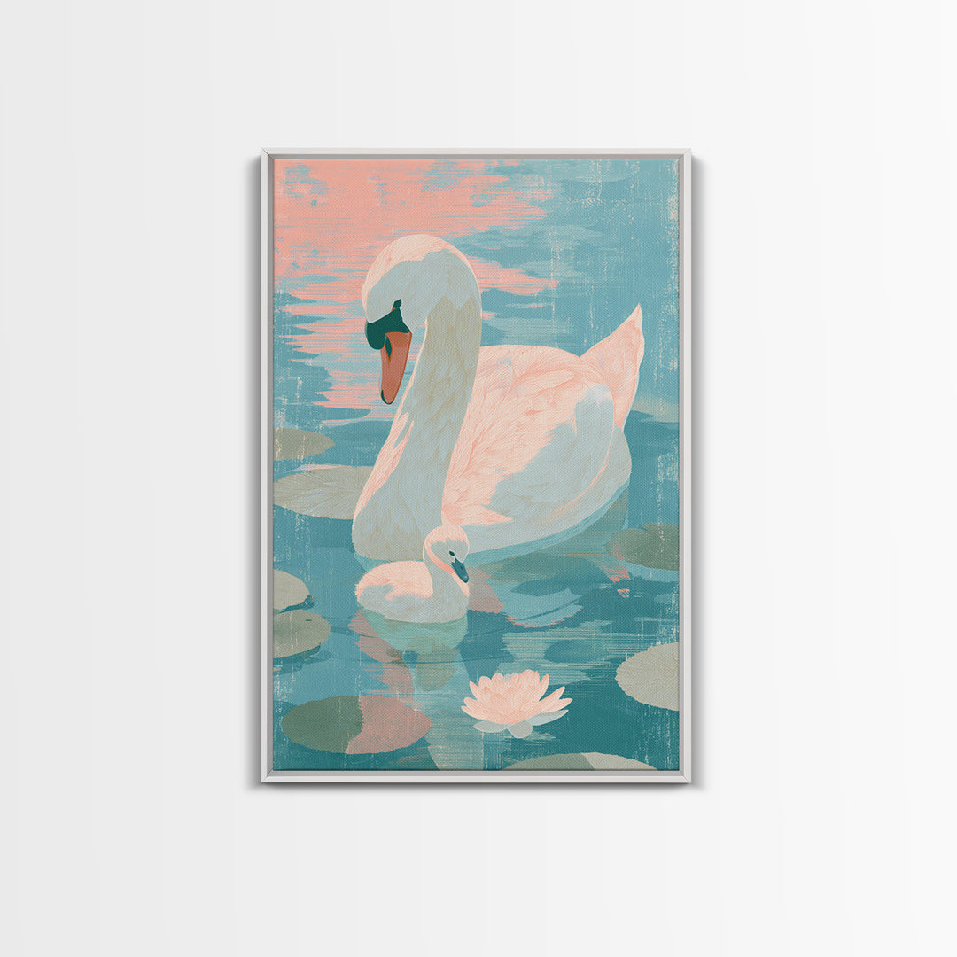 Swan and Cygnet Canvas Print, Nursery Art, Nursery Decor, Oil Painting, Nursery, Wall Art Print, Nursery Wall Decor, NUR-2x3-72