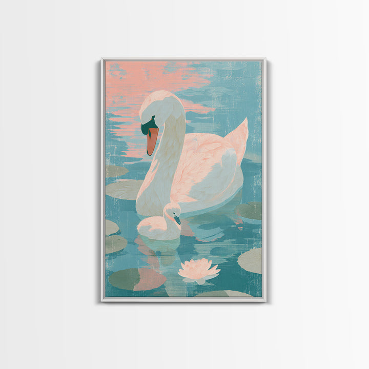 Swan and Cygnet Canvas Print, Nursery Art, Nursery Decor, Oil Painting, Nursery, Wall Art Print, Nursery Wall Decor, NUR-2x3-72