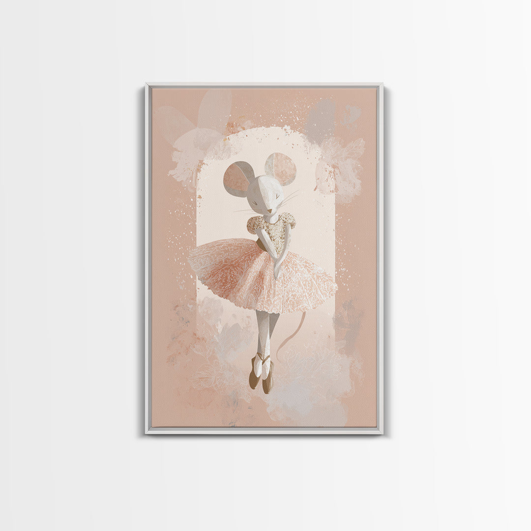 Ballet Mouse in Storybook Style Framed Canvas Print, Nursery Art, Girl Nursery Decor, Nursery Decor, Fine Art, Nursery, NUR-2x3-76