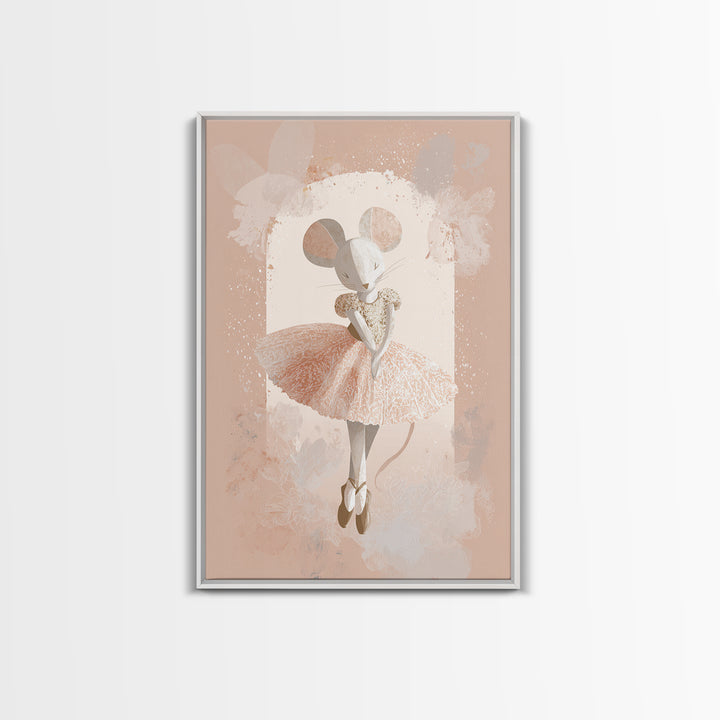 Ballet Mouse in Storybook Style Framed Canvas Print, Nursery Art, Girl Nursery Decor, Nursery Decor, Fine Art, Nursery, NUR-2x3-76