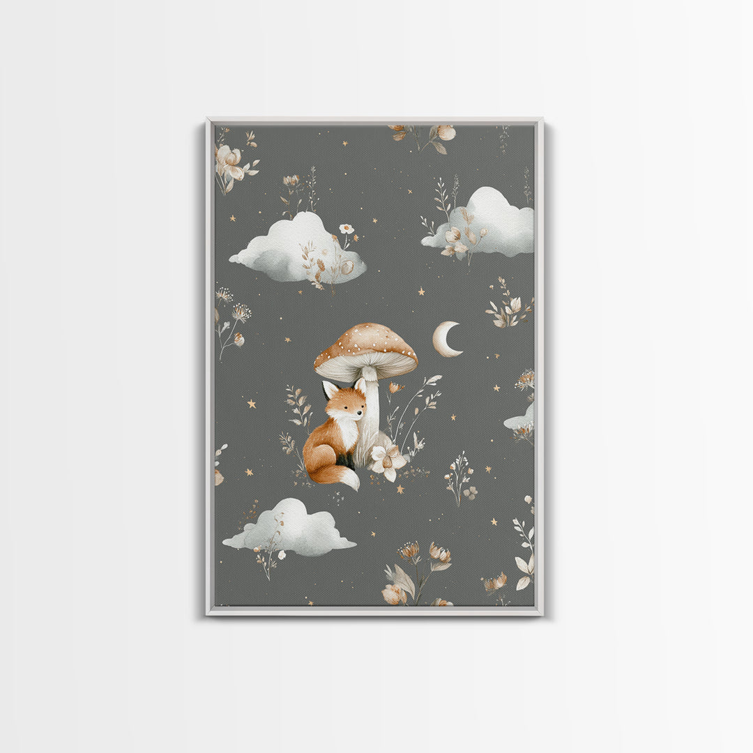 Woodland Fox Tucked Framed Canvas Print, Nursery Art, Playroom Wall Art, Nursery Decor, Fine Art, Nursery, Statement Artwork, NUR-2x3-84