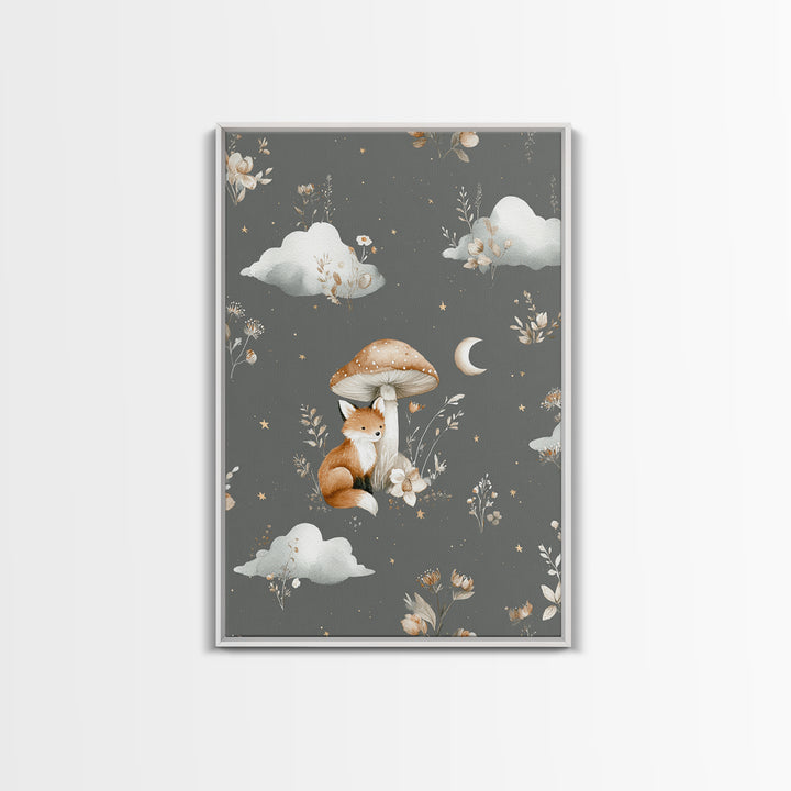 Woodland Fox Tucked Framed Canvas Print, Nursery Art, Playroom Wall Art, Nursery Decor, Fine Art, Nursery, Statement Artwork, NUR-2x3-84