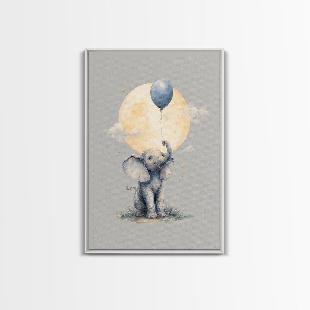 Sleepy Baby Elephant Holding a Tiny Balloon Canvas Print, Nursery Art, Art Print, Nursery Decor, Nursery 409, Wall Art Set of, NUR-2x3-9