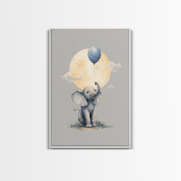 Sleepy Baby Elephant Holding a Tiny Balloon Canvas Print, Nursery Art, Art Print, Nursery Decor, Nursery 409, Wall Art Set of, NUR-2x3-9