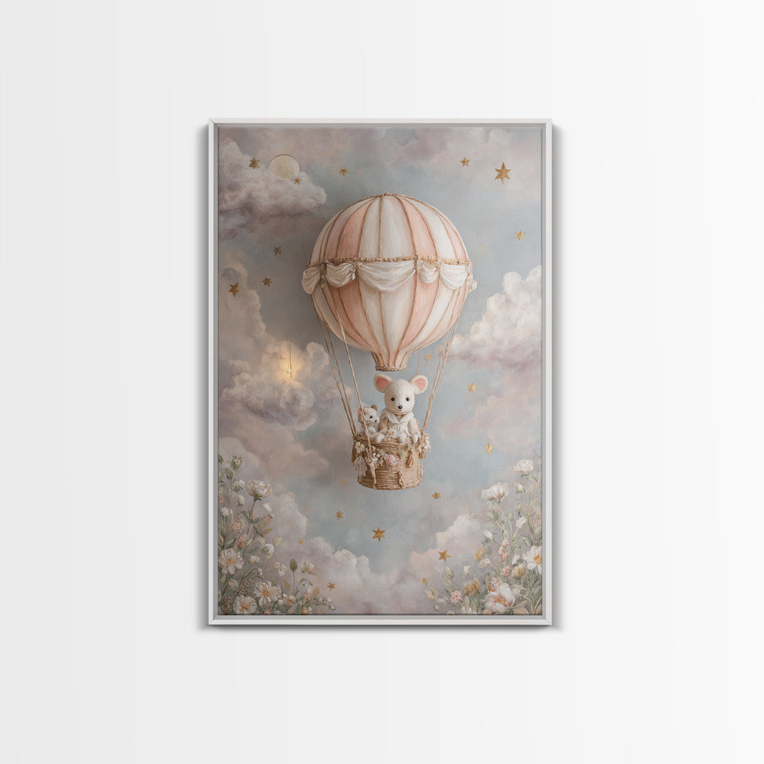 Floating Hot Air Balloon Framed Canvas Print, Nursery Art, Home Decor, Nursery Decor, Abstract Art, Nursery, Contemporary Art, NUR-2x3-92