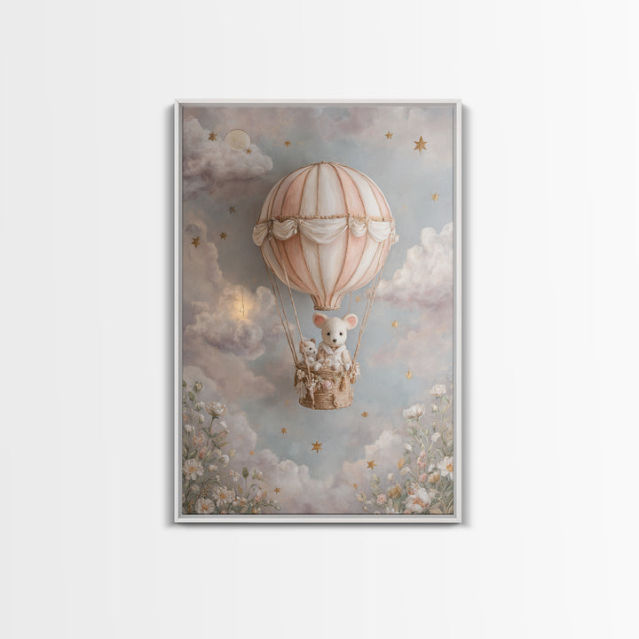 Floating Hot Air Balloon Framed Canvas Print, Nursery Art, Home Decor, Nursery Decor, Abstract Art, Nursery, Contemporary Art, NUR-2x3-92