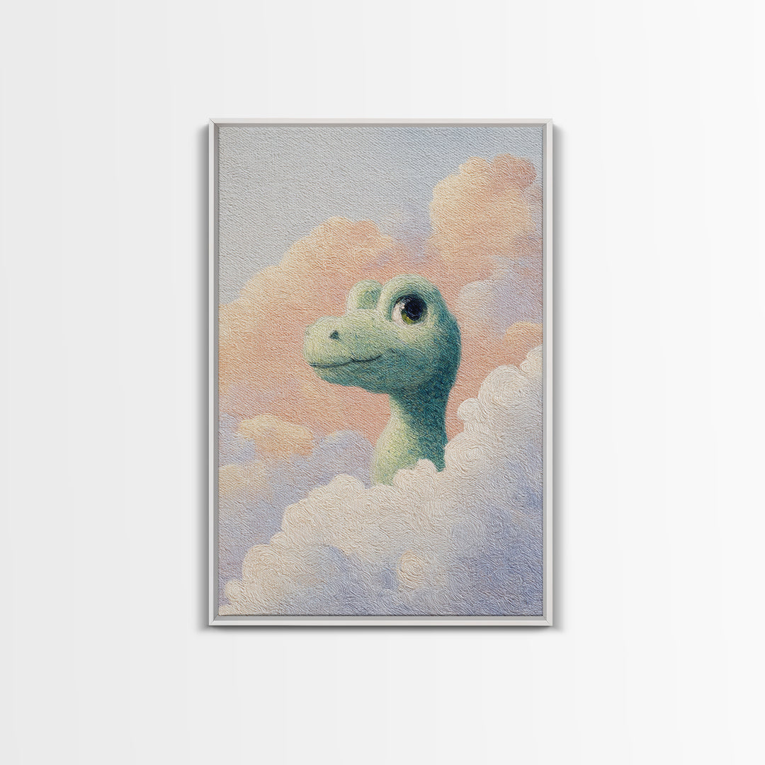 Tiny Dinosaur with Friendly Expression Canvas Print, Nursery Art, Digital Download Art, Nursery Decor, Oil Painting, Nursery, NUR-2x3-95
