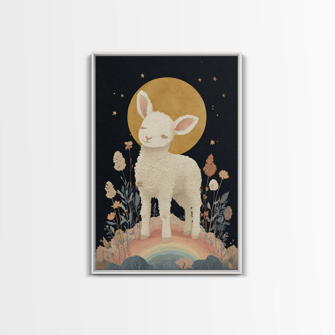 Little Lamb under a Starry Sky Canvas Print, Nursery Art, Nursery Prints, Nursery Decor, Fine Art, Nursery, Kids Wall Decor, NUR-2x3-99