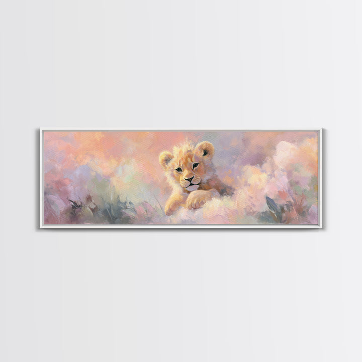 Lion Cub with Soft Golden Mane Framed Canvas Print, Nursery Art, Playroom Decor, Nursery Decor, Nursery, Kids Room Wall Art, NUR-3x1-1