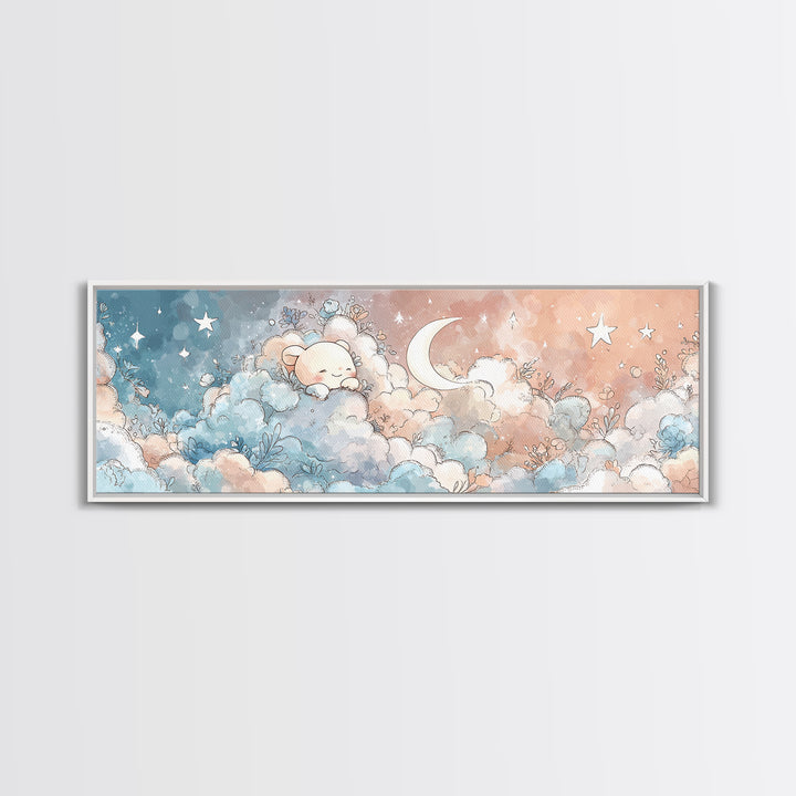 Moon and Stars Canvas Print, Nursery Art, Fine Art Print, Nursery Decor, Watercolor Art, Nursery, Digital Art, NUR-3x1-19