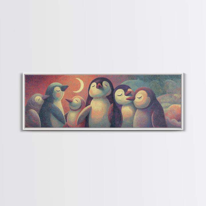 Penguin Holding a Little Heart Shape Framed Canvas Print, Nursery Art, Wall Hangings, Nursery Decor, Abstract Art, Nursery, NUR-3x1-2
