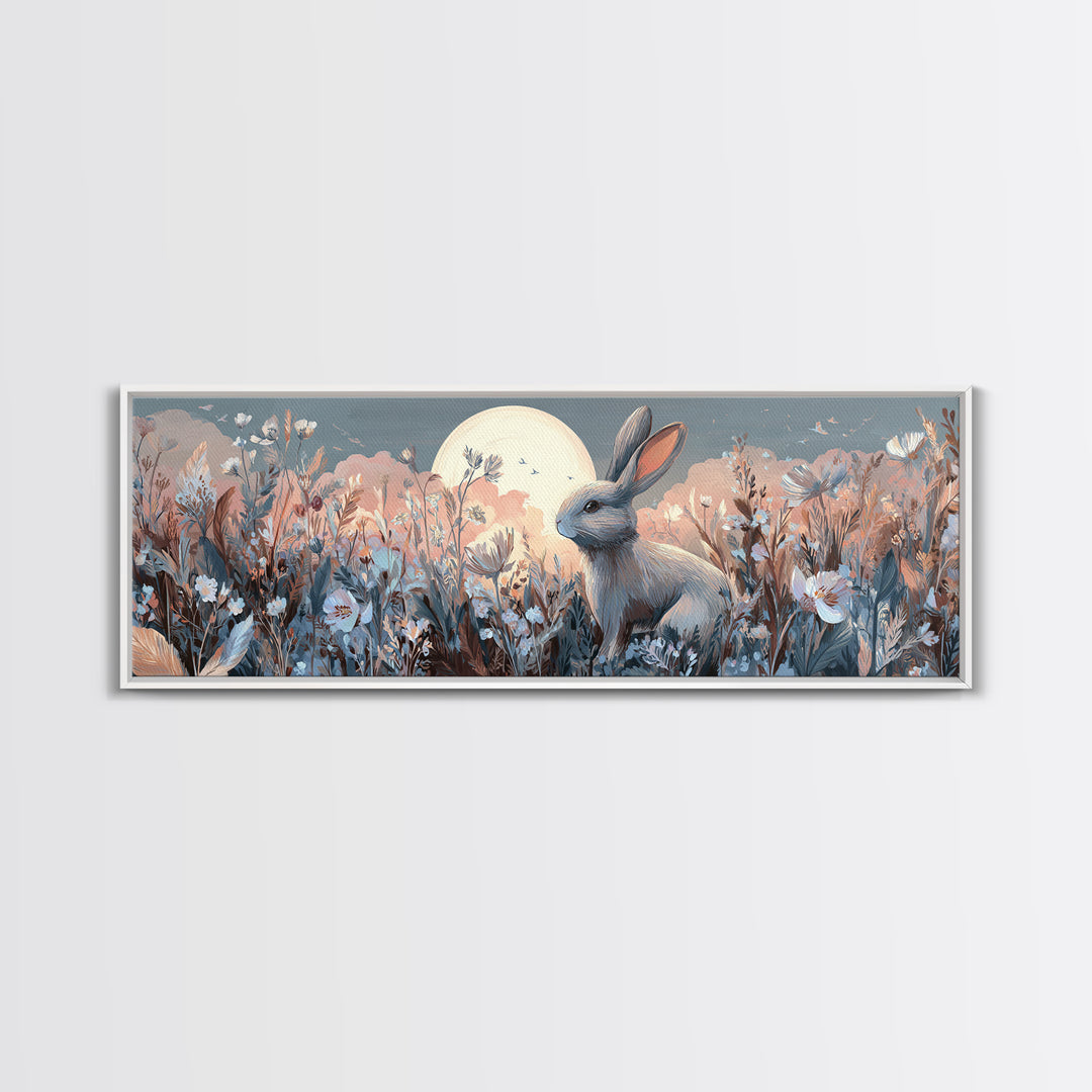 Soft Bunny in a Wildflower Meadow Canvas Print, Nursery Art, Kids Wall Art, Nursery Decor, Fine Art, Nursery, Home Decor, NUR-3x1-21