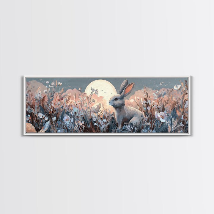 Soft Bunny in a Wildflower Meadow Canvas Print, Nursery Art, Kids Wall Art, Nursery Decor, Fine Art, Nursery, Home Decor, NUR-3x1-21