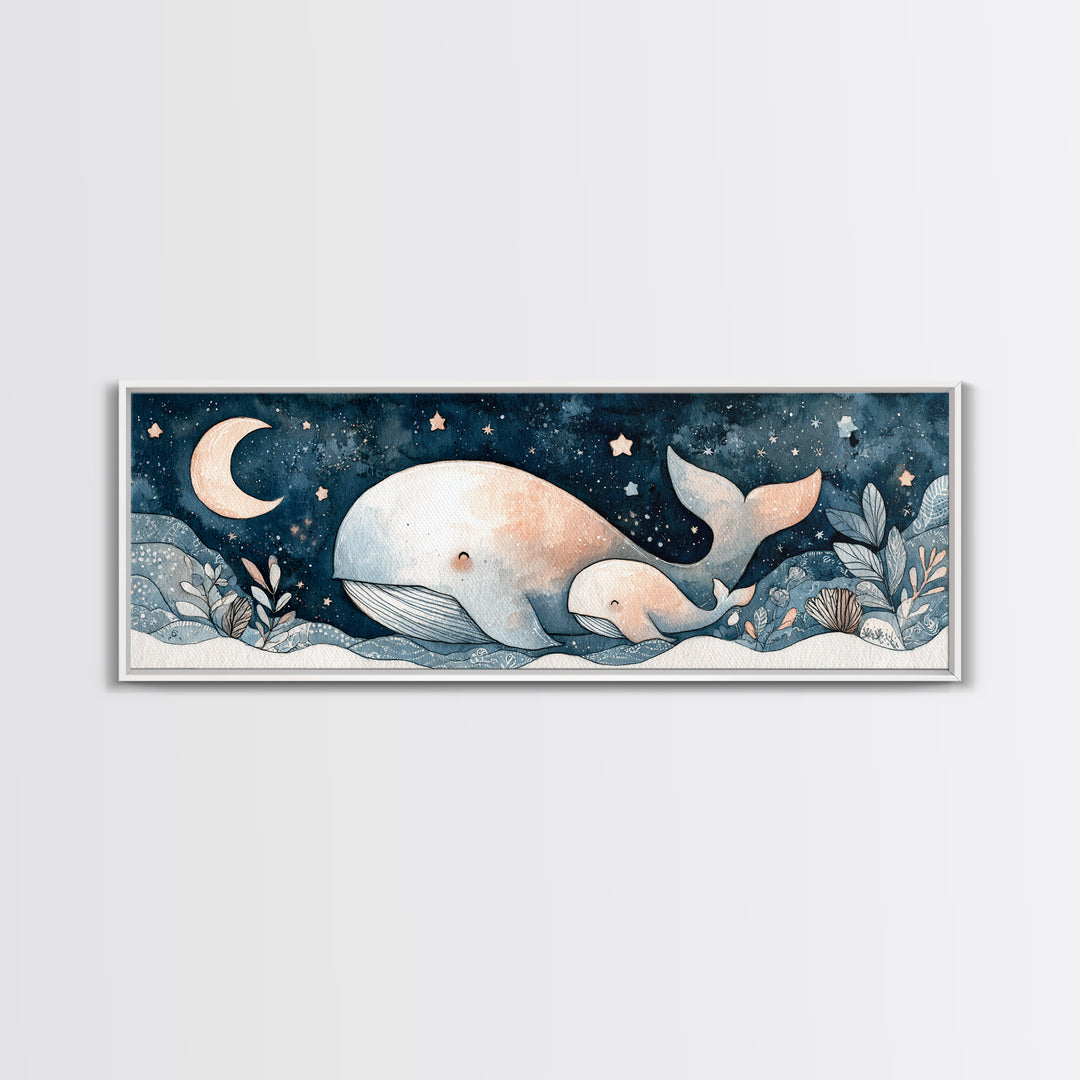 Whale and Tiny Stars Canvas Print, Nursery Art, Dinosaur Wall Art, Nursery Decor, Fine Art, Nursery, Room Decor, NUR-3x1-24