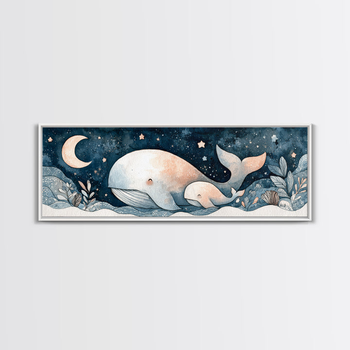 Whale and Tiny Stars Canvas Print, Nursery Art, Dinosaur Wall Art, Nursery Decor, Fine Art, Nursery, Room Decor, NUR-3x1-24