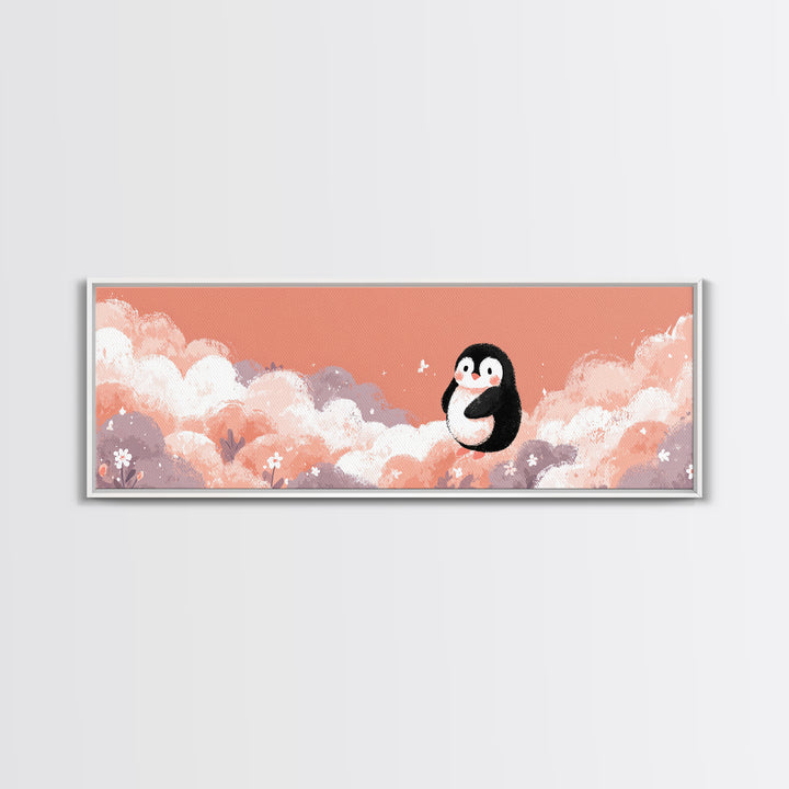 Penguin Holding a Little Heart Shape Canvas Print, Nursery Art, Nursery Wall Decor, Nursery Decor, Abstract Art, Nursery, NUR-3x1-26