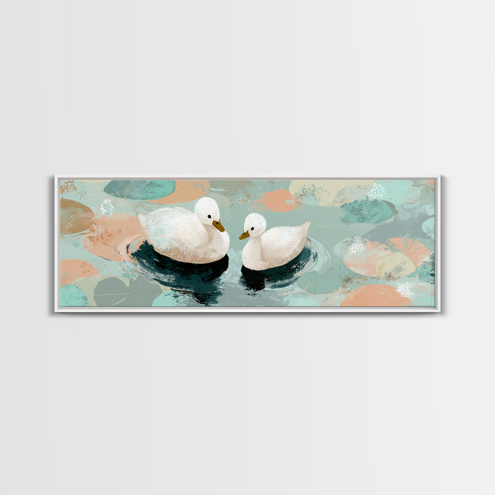 Swan and Cygnet Framed Canvas Print, Nursery Art, Woodland Nursery Art, Nursery Decor, Watercolor Art, Nursery, NUR-3x1-32