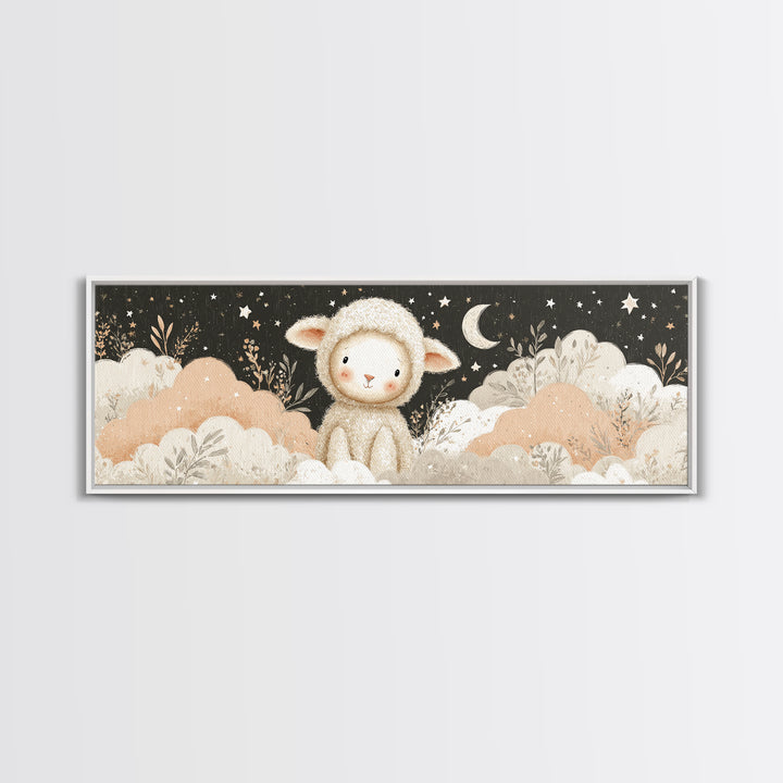 Little Lamb under a Starry Sky Canvas Print, Nursery Art, Luxury Decor, Nursery Decor, Fine Art, Nursery, Nursery Wall Art, NUR-3x1-35