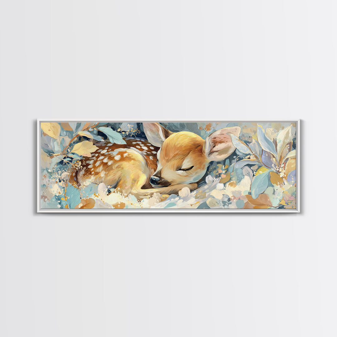 Deer Fawn Sleeping Canvas Print, Nursery Art, Modern Decor, Nursery Decor, Fine Art, Nursery, Art Print, Digital Art, NUR-3x1-39