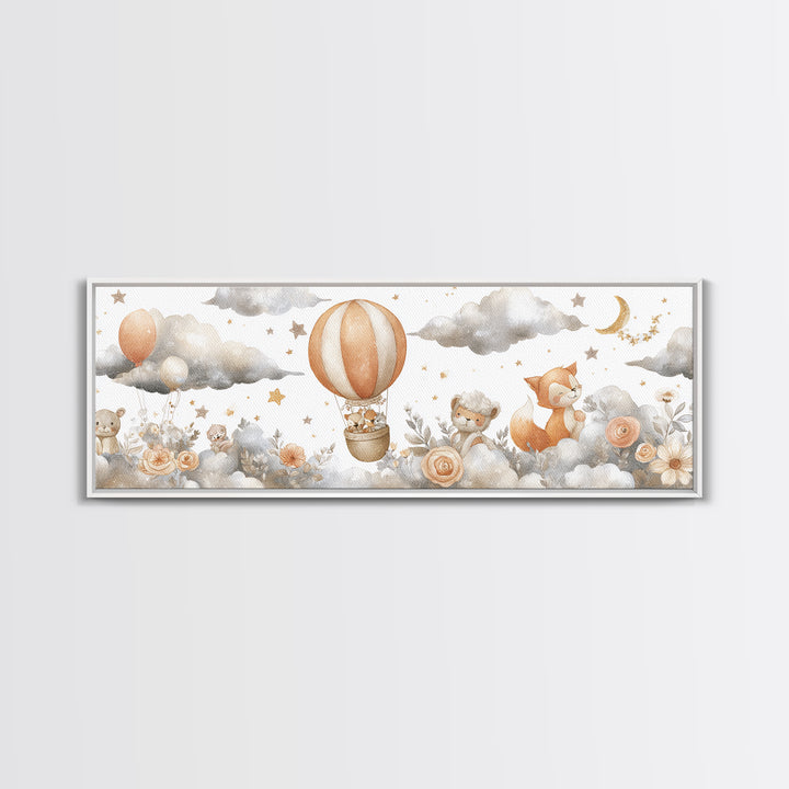 Floating Hot Air Balloon Canvas Print, Nursery Art, Baby Girl Nursery, Nursery Decor, Watercolor Art, Nursery, Fine Art Print, NUR-3x1-4